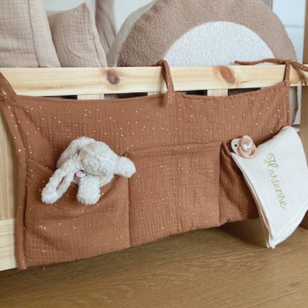 Pochette de rangement lit - Caramel pois dorés