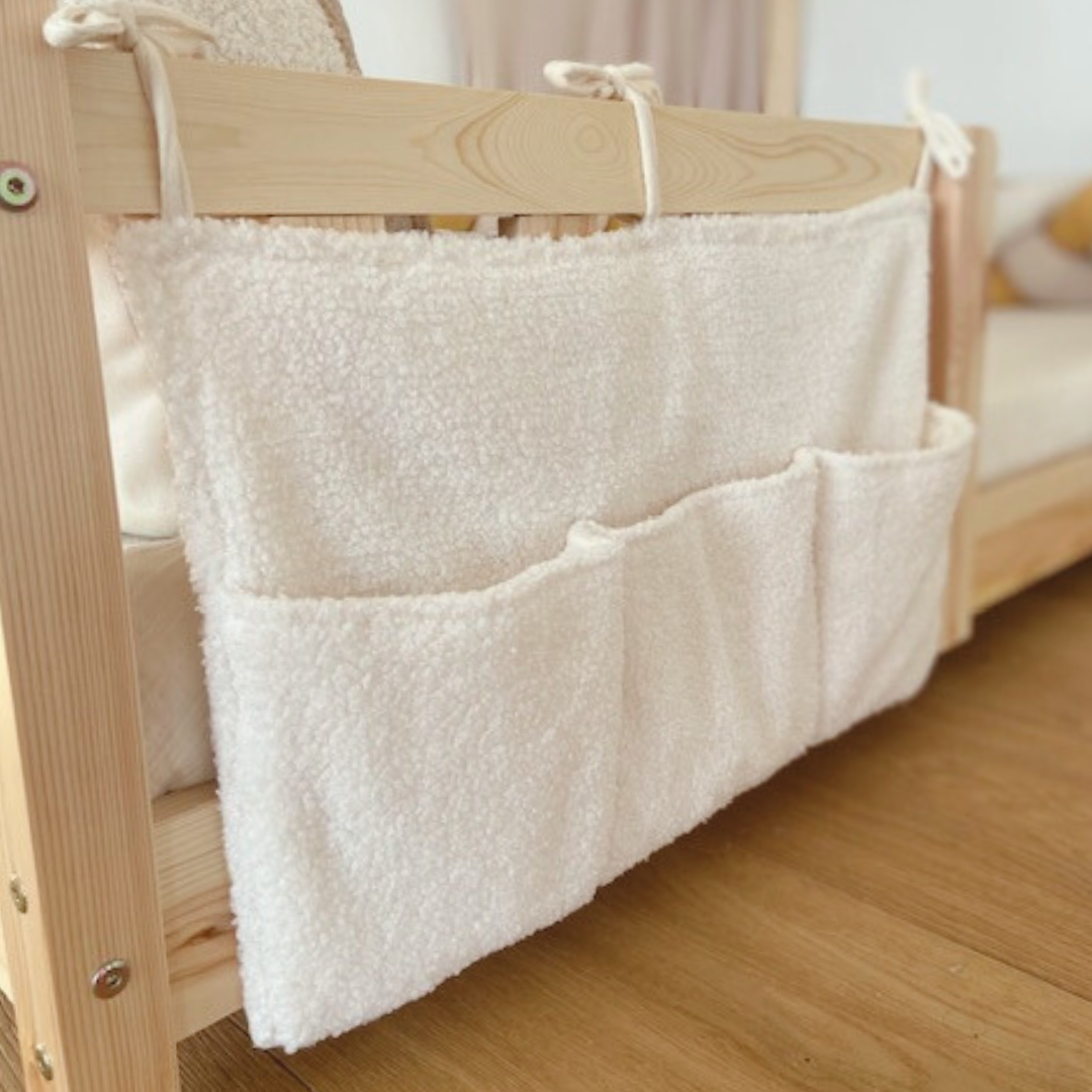 Pochette de rangement lit - Tissu bouclette écru