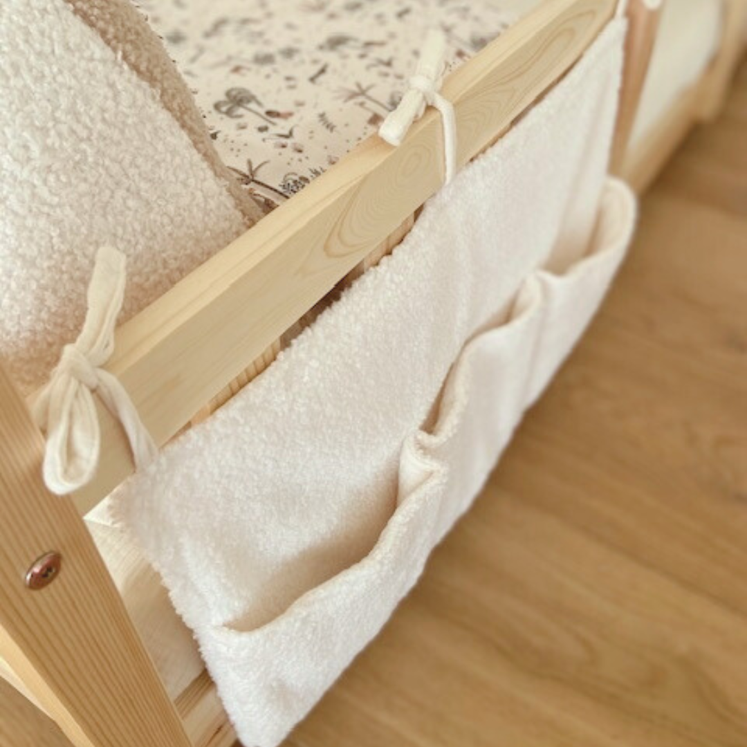 Pochette de rangement lit - Tissu bouclette écru