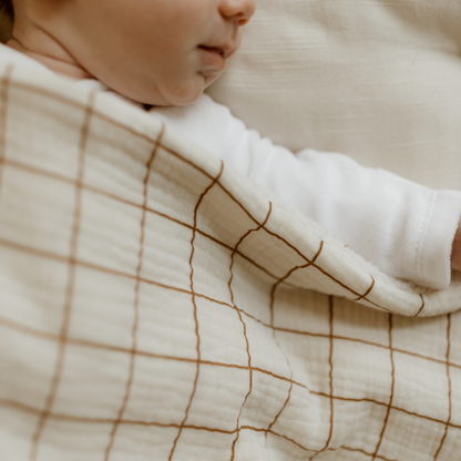 Couverture plaid enfant Marcel Camel/Ecru