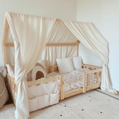 Ciel de lit cabane (pack de 2) Ecru pois dorés en stock