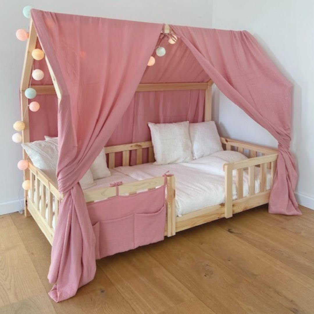 Ciel de lit cabane (pack de 2) Rose pois dorés