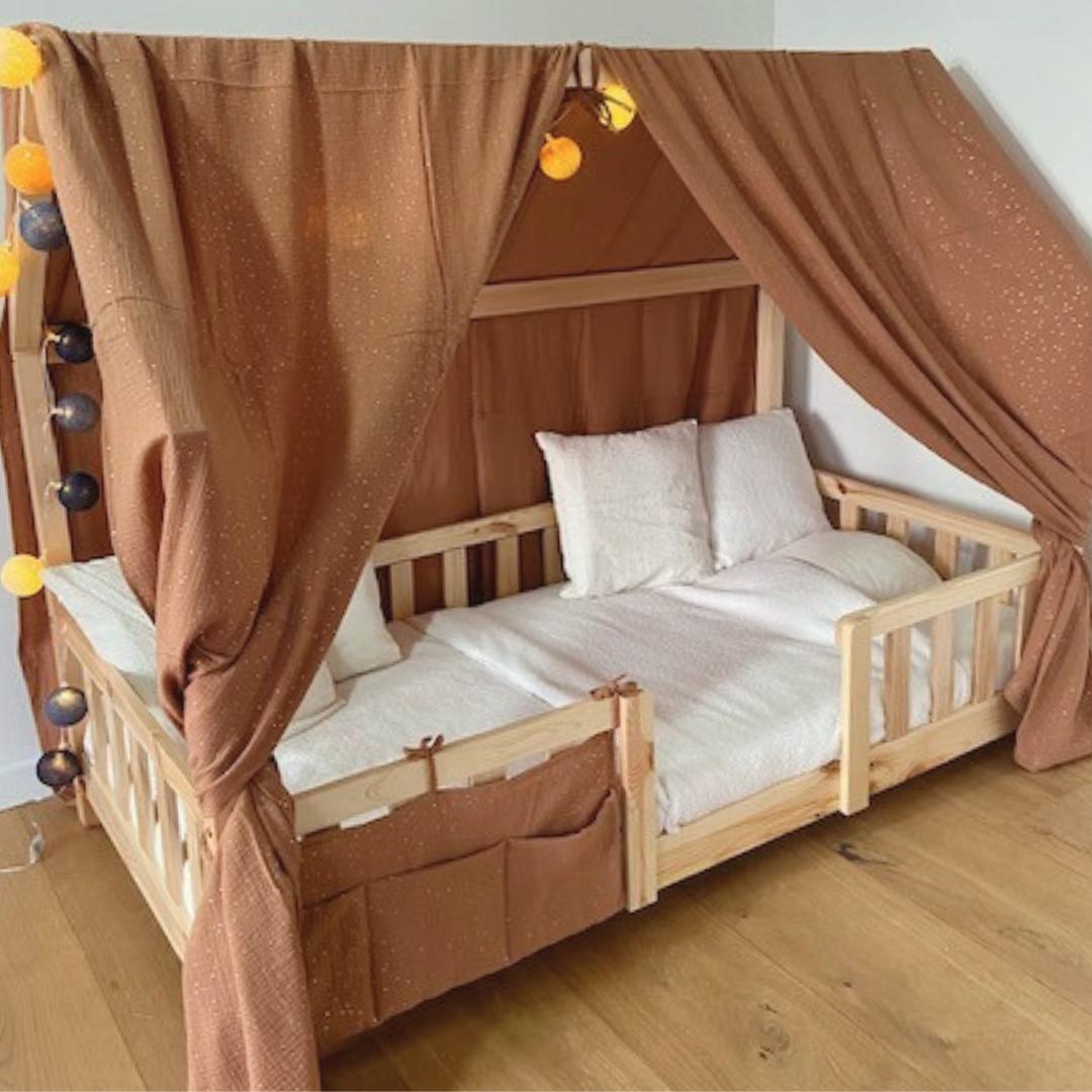 Ciel de lit cabane (pack de 2) Caramel pois dorés