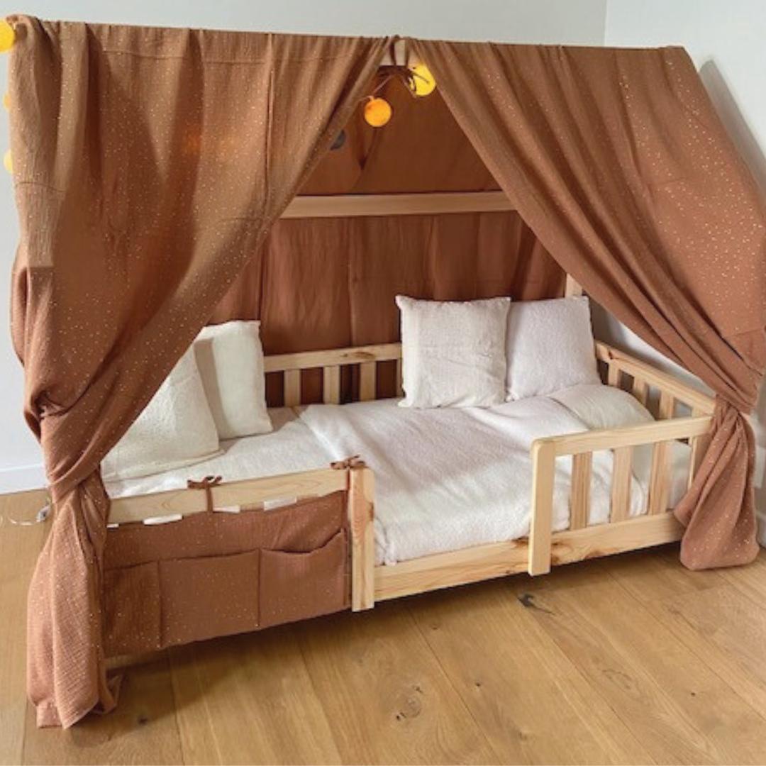 Ciel de lit cabane (pack de 2) Caramel pois dorés