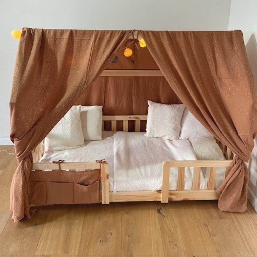 Ciel de lit cabane (pack de 2) Caramel pois dorés