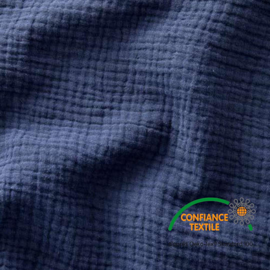Tour de lit cabane double gaze bleu indigo