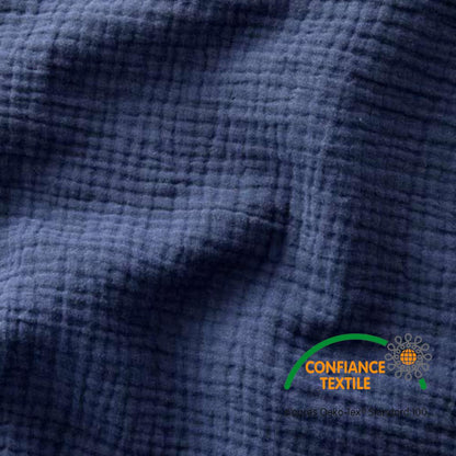 Tour de lit cabane double gaze bleu indigo