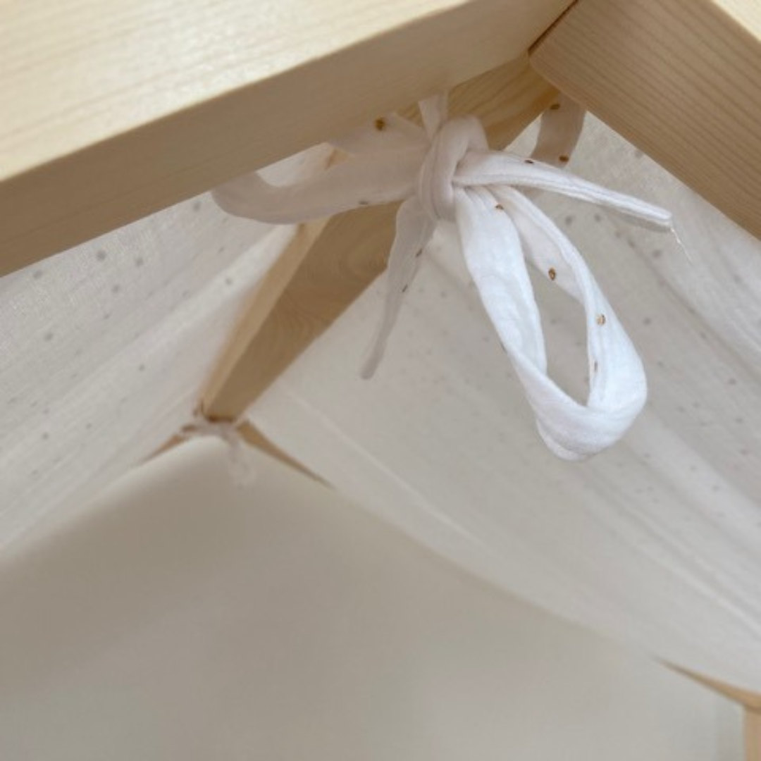 Ciel de lit cabane Blanc pois dorés