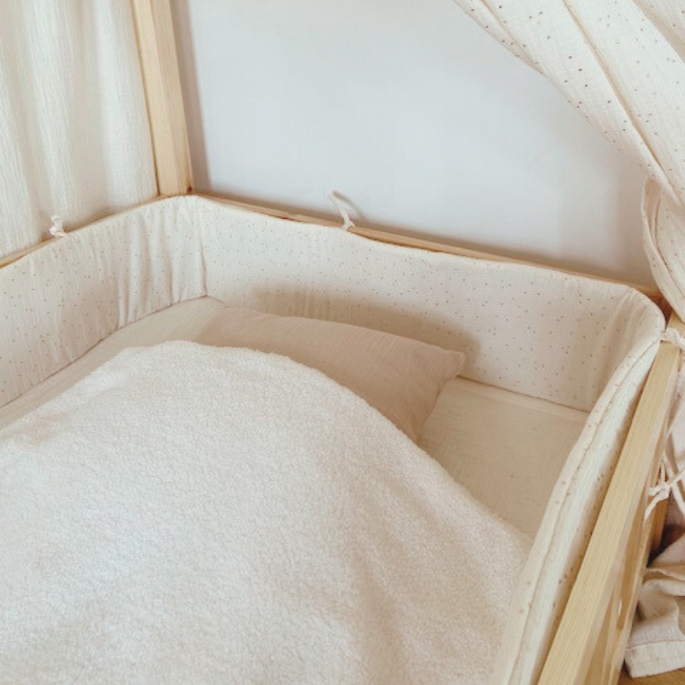 Tour de lit bébé - Double gaze Ecru pois dorés