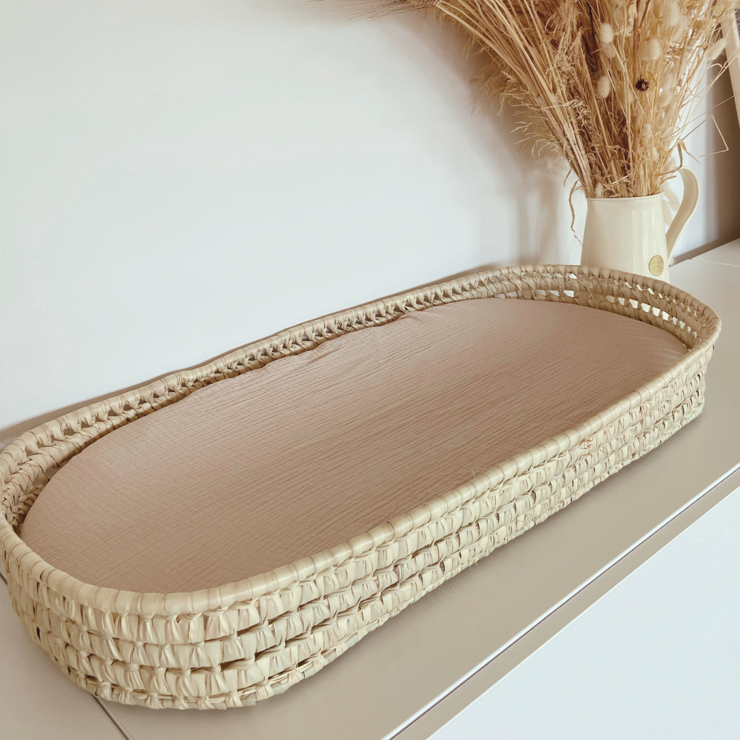 Panier à langer + matelas + housse double gaze Beige