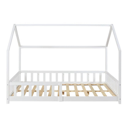 Pack grand lit cabane avec barrière + matelas 120x200cm