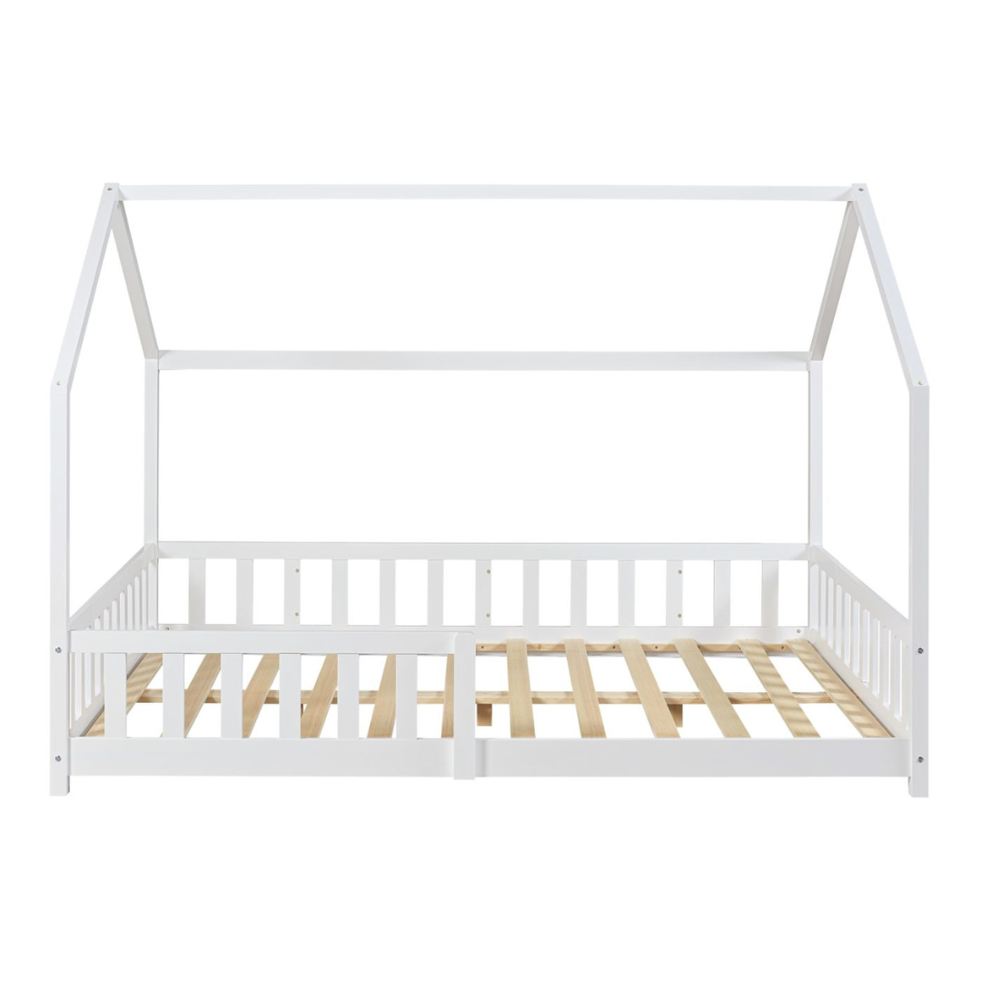 Pack grand lit cabane avec barrière + matelas 120x200cm
