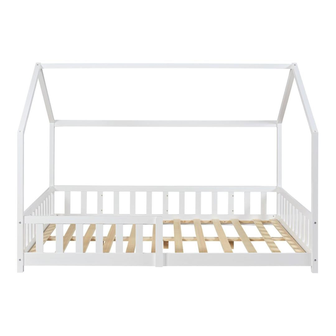 Pack grand lit cabane avec barrière + matelas 140x200cm