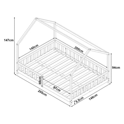 Pack grand lit cabane avec barrière + matelas 140x200cm