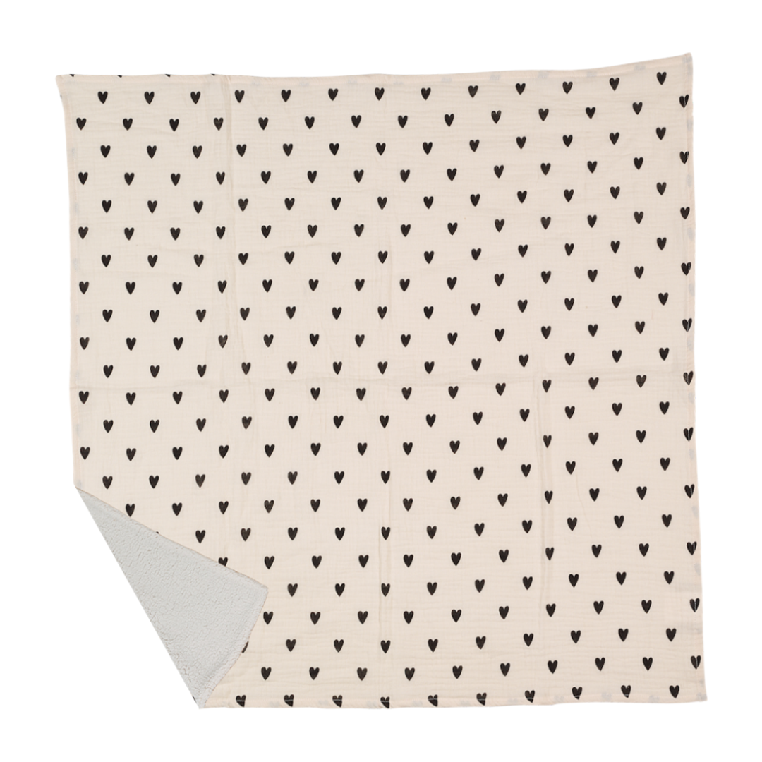 Couverture plaid enfant petits cœurs Ecru