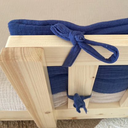 Tour de lit cabane double gaze bleu indigo