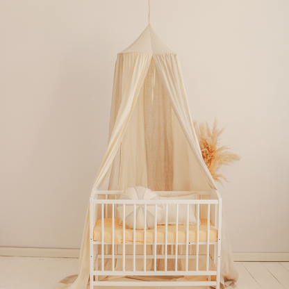 Ciel de lit bébé Beige &amp; écru - Fait main