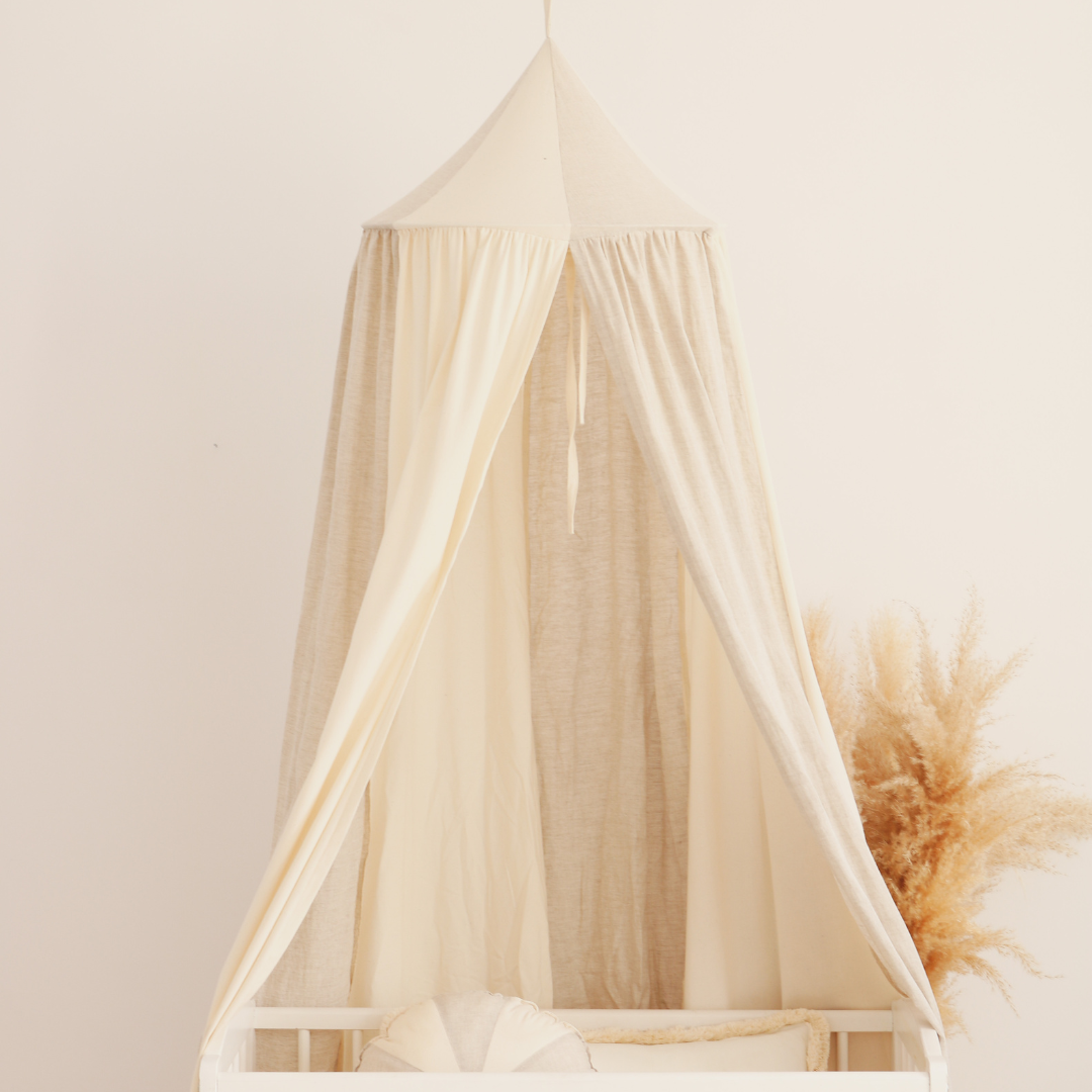 Ciel de lit bébé Beige &amp; écru - Fait main