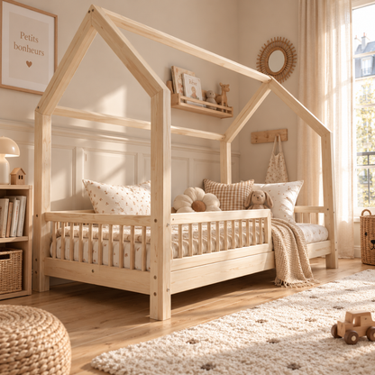 Lit cabane Montessori avec barrière Pia 80x160cm