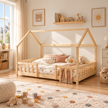 Groot tweepersoons kajuitbed met slagboom - 140x200cm - Wit