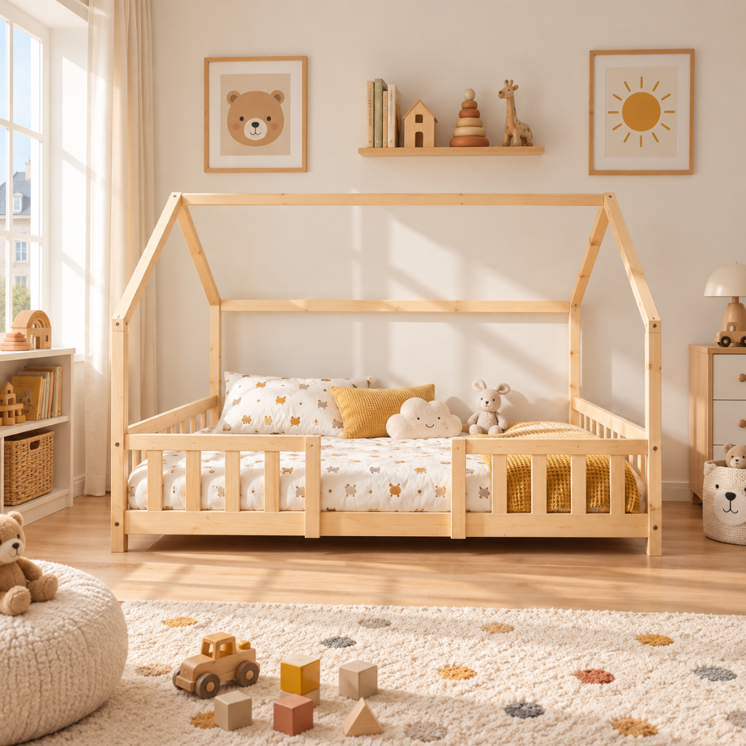 Groot tweepersoons kajuitbed met slagboom - 140x200cm - Wit