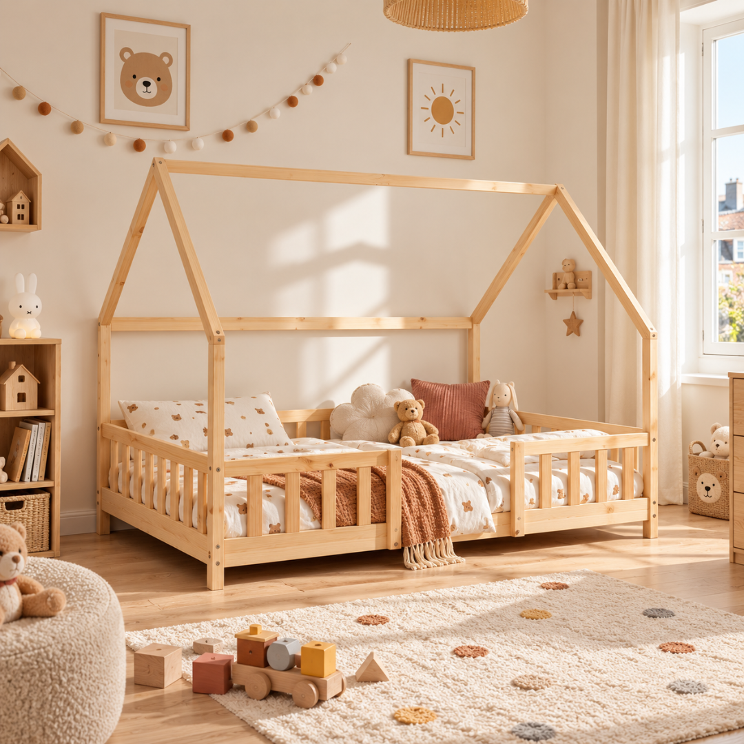 Groot tweepersoons kajuitbed met slagboom - 140x200cm - Wit