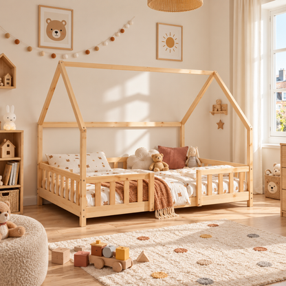 Groot tweepersoons kajuitbed met slagboom - 140x200cm - Wit