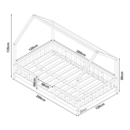 Groot tweepersoons kajuitbed met slagboom - 140x200cm - Wit