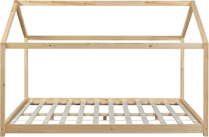 Montessori kajuitbed zonder barrière 70x140cm - Natuurlijk hout