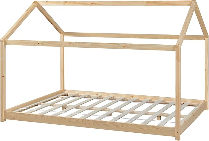 Grand lit cabane Montessori 120x200cm - Bois naturel