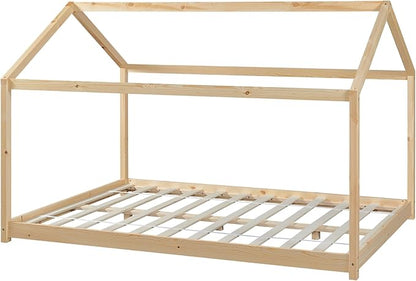 Grand lit cabane Montessori 120x200cm - Bois naturel