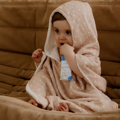 Poncho de bain enfant petits coeurs BEIGE