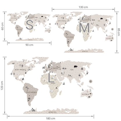 Sticker enfant carte du monde Beige
