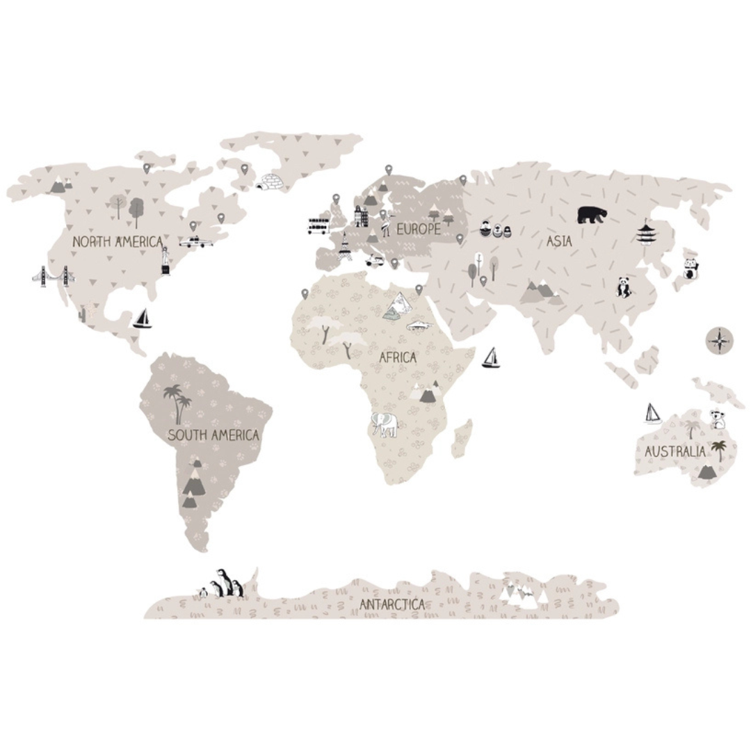 Sticker enfant carte du monde Beige
