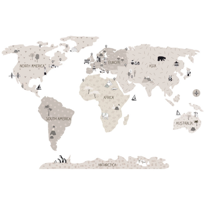 Sticker enfant carte du monde Beige