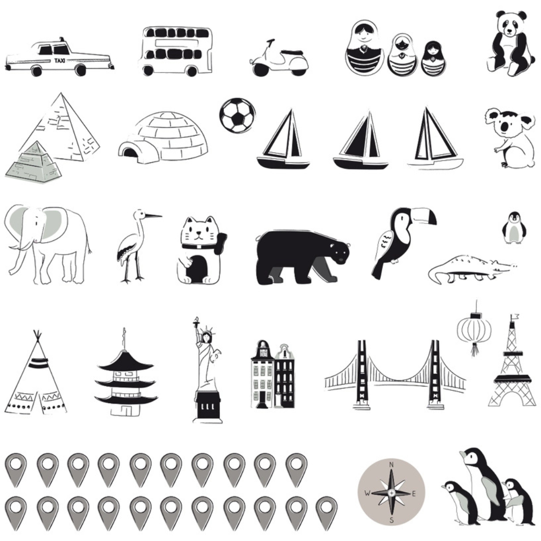 Sticker enfant carte du monde Beige