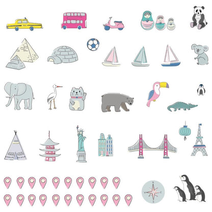 Sticker Enfant Carte Monde Rose