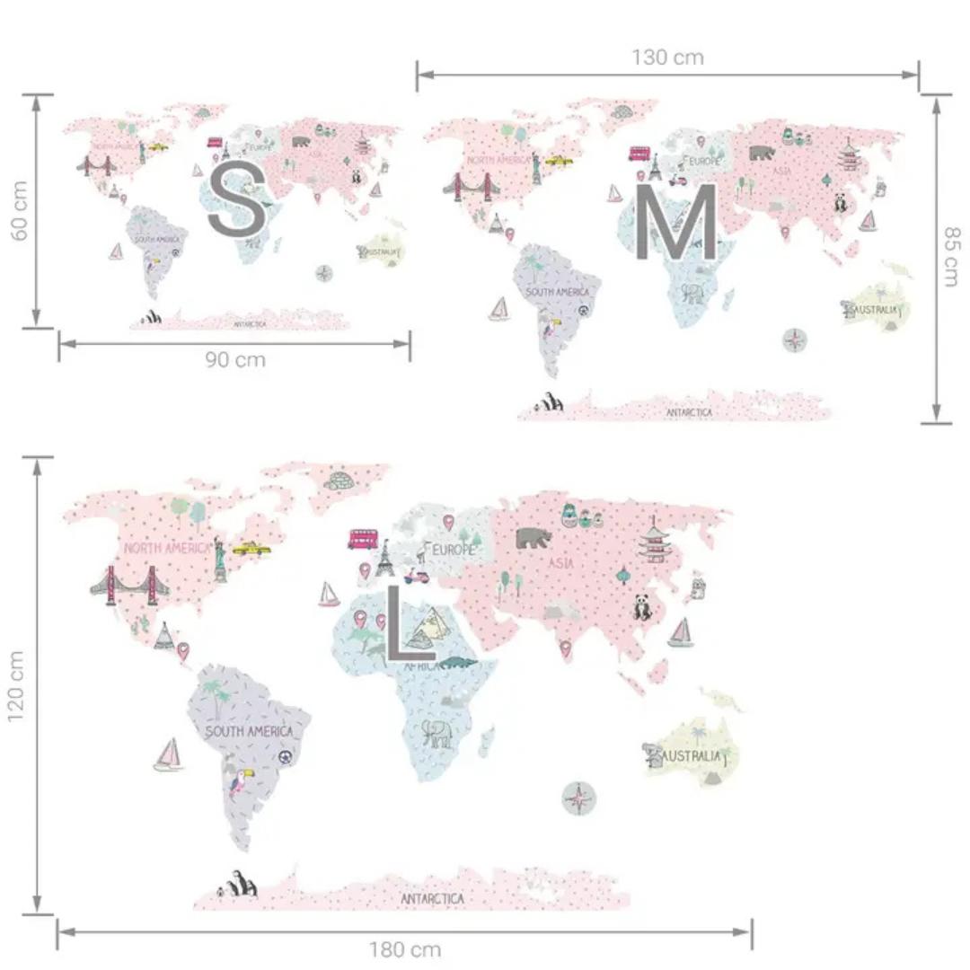 Sticker Enfant Carte Monde Rose