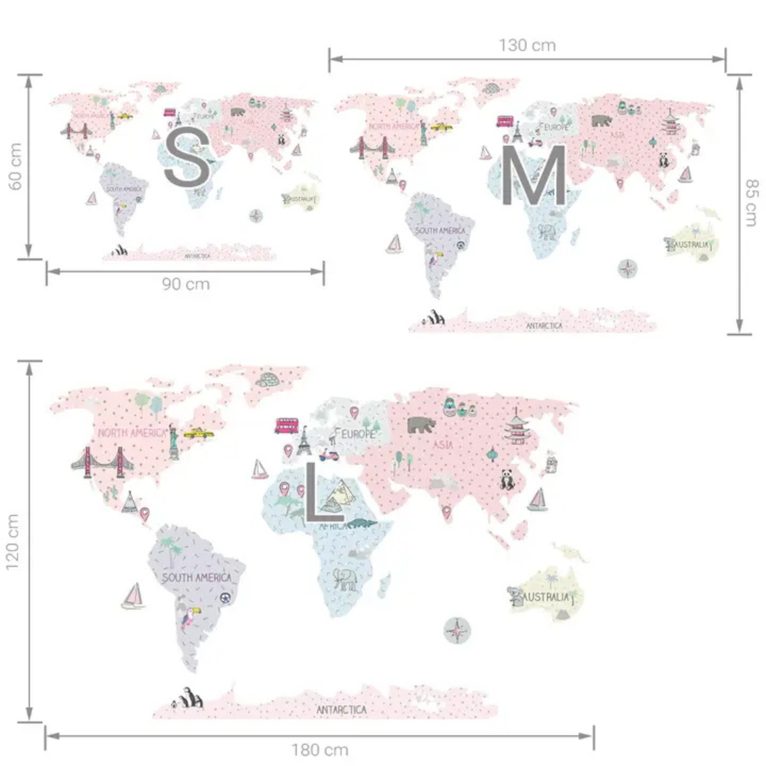 Sticker Enfant Carte Monde Rose