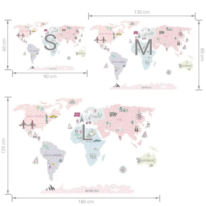 Sticker enfant carte du monde Rose