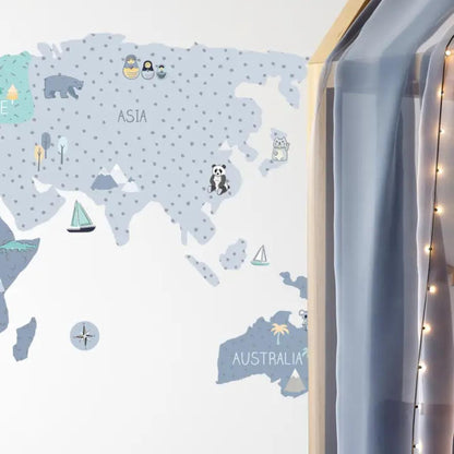 Sticker Enfant Carte Monde Bleu
