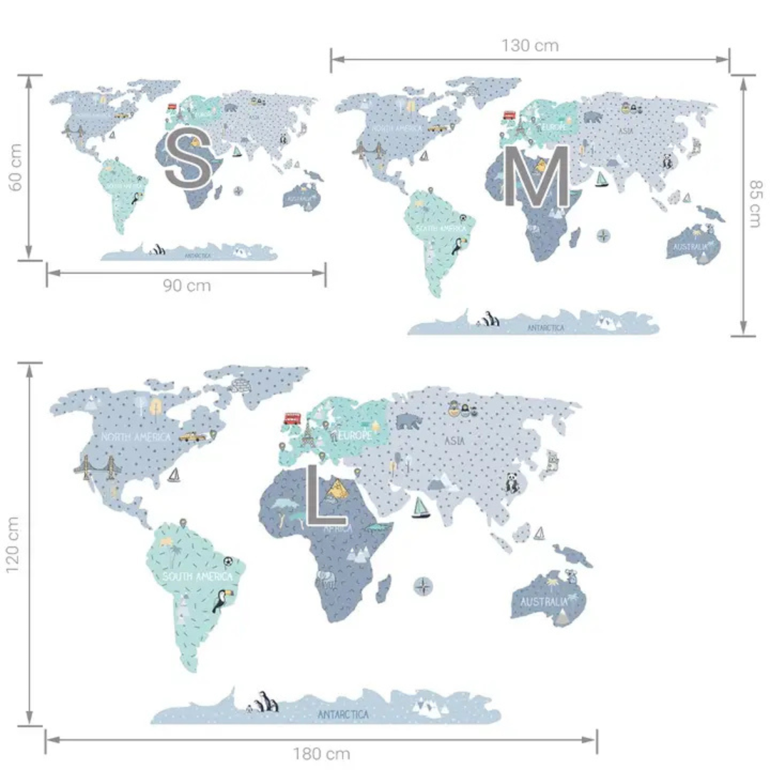 Sticker enfant carte du monde Bleu
