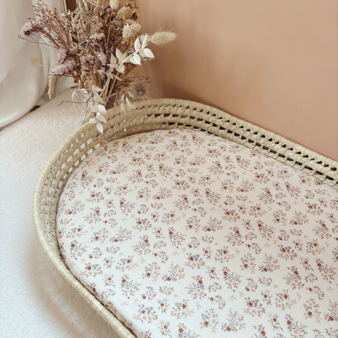 Panier à langer + matelas + housse double gaze fleurie Nina