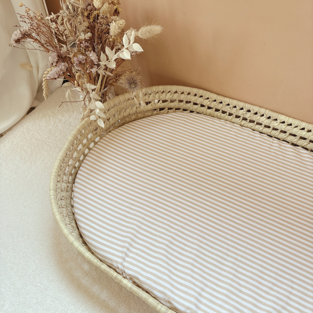 Panier à langer + matelas + housse rayée beige