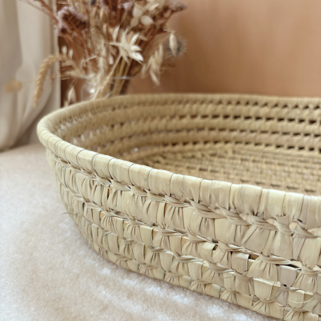 Panier à langer + matelas + housse double gaze fleurie Hava