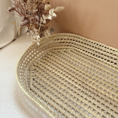 Panier à langer + matelas + housse double gaze fleurie Hava