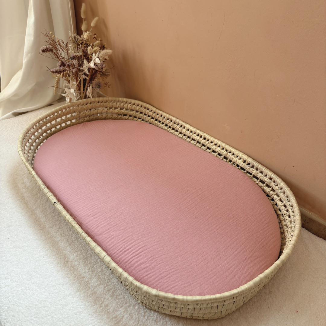 Panier à langer + matelas + housse double gaze rose