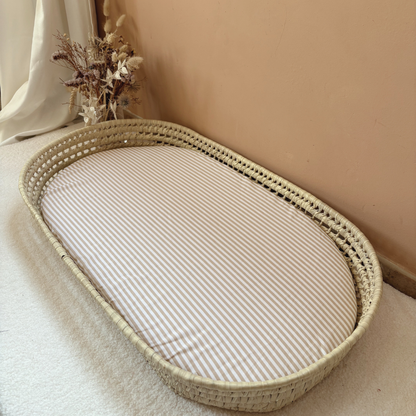 Panier à langer + matelas + housse rayée beige