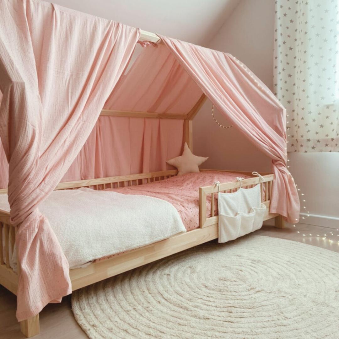 Ciel de lit cabane (pack de 2) Rose blush pois dorés
