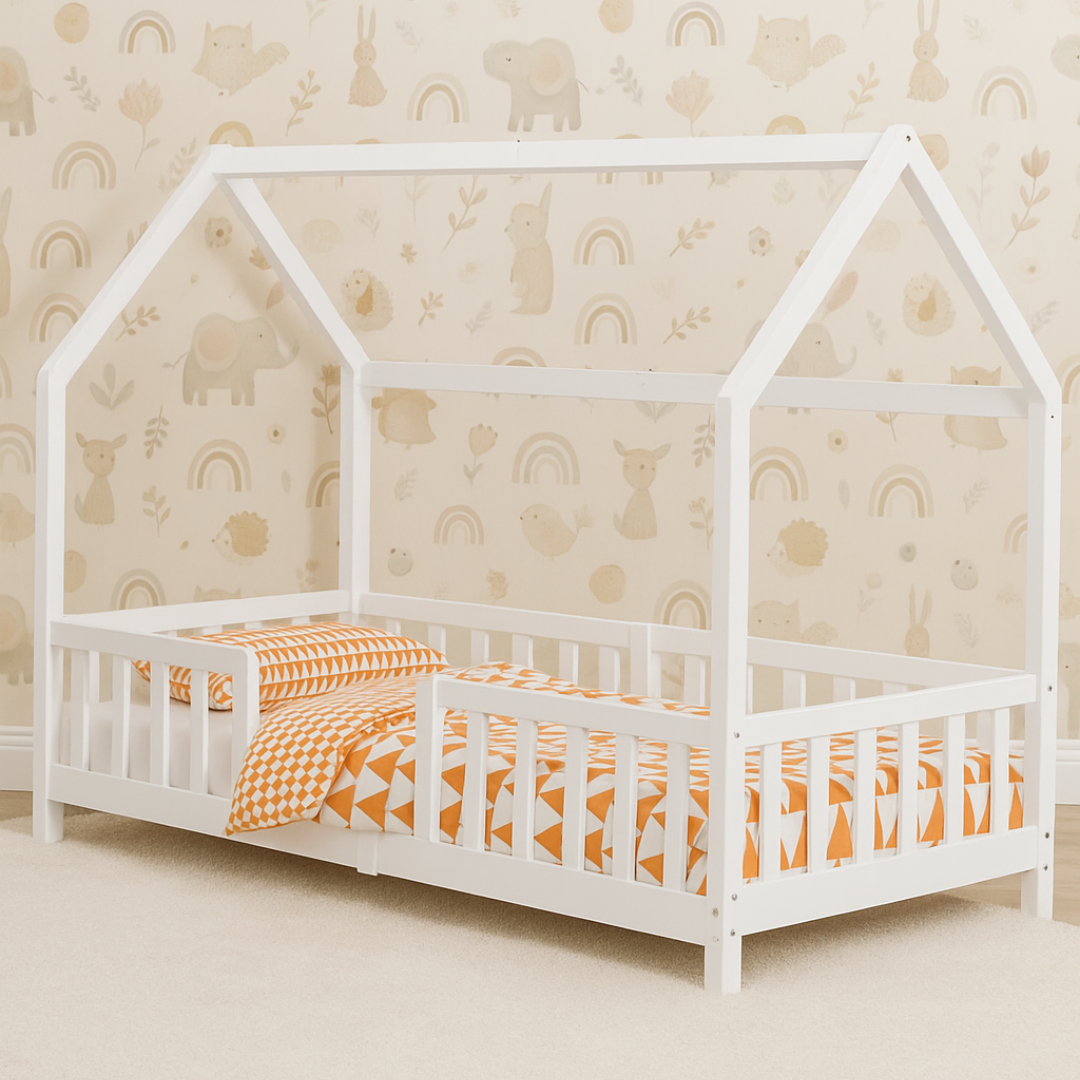 Lit cabane avec barrière - 90x200 cm - Blanc